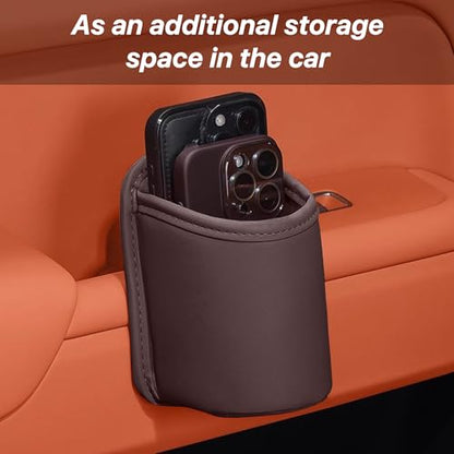 Car Door Cup Holder, Leather Clip On Backseat Pocket Beverage Holder, Waterproof Scratch-Resistant Vehicle Window Cup Holder, Multifunctional Storage for Water Cup Phone Change (Brown) - color: Brown