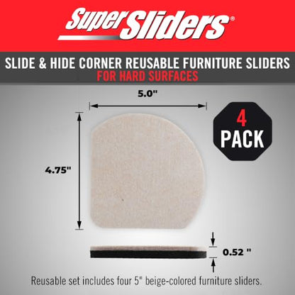 Super Sliders 5" Slide & Hide Reusable Furniture Sliders for Hard Surfaces, Anti-Slip Protective Furniture Moving Pads for Beds, Sofas, Dressers, Set of 4, Beige - size: 5 Inch, style: For Hardwood