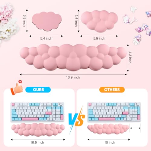 JIKIOU Upgrade Leather Cloud Keyboard Wrist Rest, Cloud Wrist Rest with Non-Slip PU Base, Comfortable Memory Foam Wrist Rest for Computer Laptop Mac Gaming Office and Pain Relief Wish Christmas Gift - color: 05pink