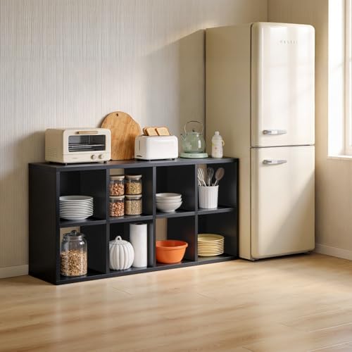 LUCKLIFE 8-Cube Storage Organizer, Stackable Modular Bookcase Shelf with Vertical or Horizontal Use, Fits 11×11" Bins, Optional Back Panels, for Living Room, Office, Black - color: 8 Cube - Black