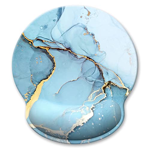 Ergonomic Mouse Pad with Wrist Support, Marble Style Memory Foam Wrist Rest Mouse Pads, Cute Computer Laptop Office Accessories Decor, Pain Relief Mousepad for Gaming Work Men Women, Blue - color: Blue Marble