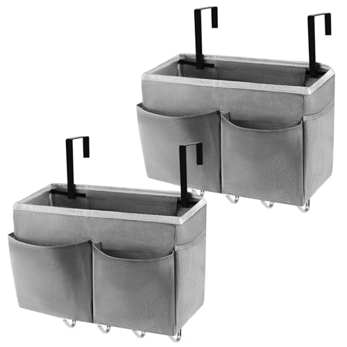 Bedside Storage Organizer 5 Pockets with 4 Hooks Hanging Storage Bag for Headboards/Bunk Bed (2Pack Grey) - color: 2Pack Grey