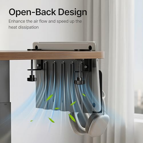 Under Desk Storage Organizer, Laptop Holder Stand with Pegboard Design, Holds 22lbs, Clamp on Desk Organizer, Fits 0.4"-2.2" Desktop Edge, Black - color: Black
