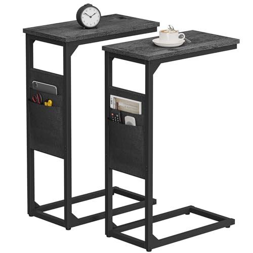 TUTOTAK C Shaped End Table, Side Table for Couch, Sofa Table with Storage Bag, TV Tray for Living Room, Bedroom, Charcoal Grey TB01BY0822 - color: Grey, size: 2 Pack (7.9"W), style: Ordinary