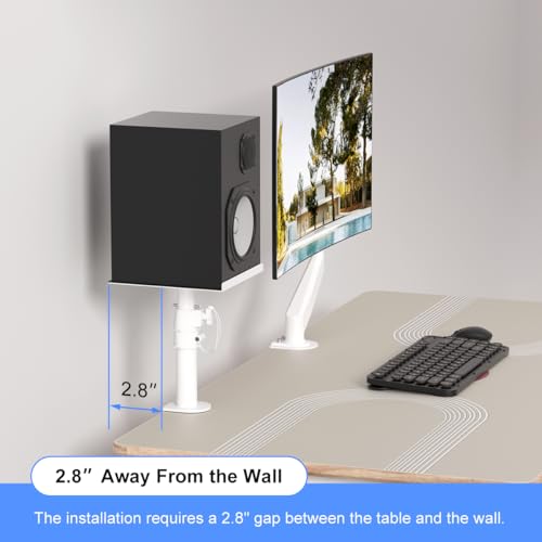 suptek Clamp-on Speaker Stand Desk Mount Set, Height Adjustment, Tilt, Swivel, 9.6 x 8.8 inch Trays, Universal Audio Holders for Computer and Bookshelf Speakers, Elevated Sound, 2 Pack, White, SDM001W - color: White