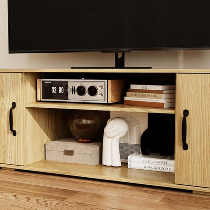 AIEGLE Wall Unit TV Stand with Storage, 126" W Modern TV Console with 5 Doors & Top Rack, Entertainment Center with Bookshelves, Wood Grain Wall Media Center for Living Room, Natural
