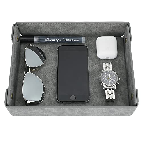 CASIRENA Faux Leather Valet Tray Organizer for Men - Catch-All Tray for Entryway Table Key, Wallet, Watch, Coin Change, Phone, Dresser EDC Dump Jewelry, Bedside Nightstand Desk-top - color: Gray, size: Rectangle