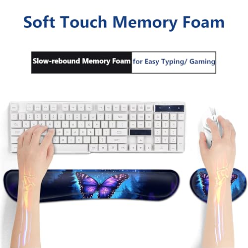 Large Mouse Pad + Keyboard Wrist Rest Set, Extended Gaming Mousepad (31.5X11.8 inch) with Non-Slip Rubber, Ergonomics Memory Foam Mouse Wrist Rest Support, Beautiful Butterfly Pattern XXL Desk Pad - color: Yu-Mouse Pad-3-B44