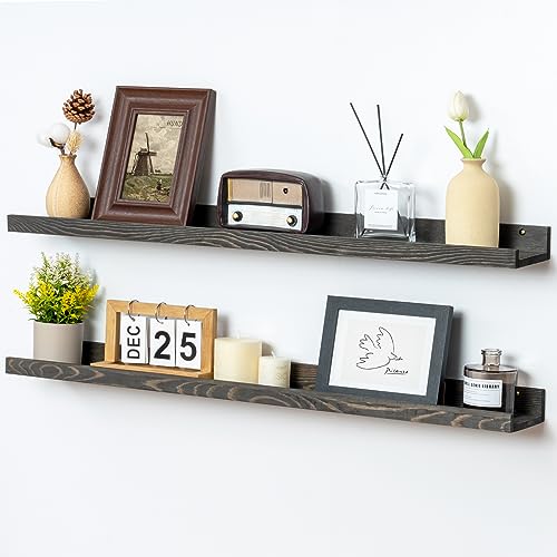 FLYJOE 36 Inches Floating Shelves for Wall, Solid Pine Wood Picture Ledge Shelves, Wall Shelves with Lips, Nursery Book Shelves for Toys Storage Living Room Bedroom Photo Frames (2 Pcs, Grey) - color: Grey, size: 36'', set of 2