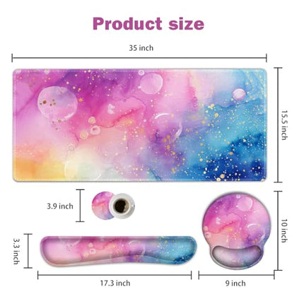 ARTSO Large Mouse Pad and Keyboard Wrist Rest, Ergonomic Mouse Pad with Wrist Support, Non-Slip Desk Mat Protector for Office, Home -Blue Pink Ink Marble - color: Blue Pink Ink Marble
