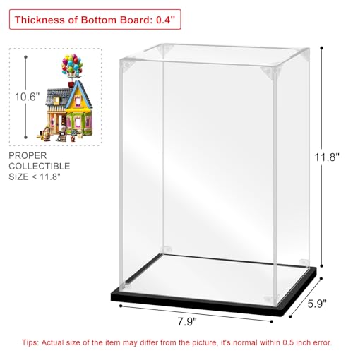 Acrylic Display Case for Collectibles Assemble Acrylic Display Box for Lego 43217 Building Kits Clear Acrylic Case for Display Trophy Action Figures Toys(Black,7.9*5.9*11.8 inch) - size: 7.9*5.9*11.8 inch
