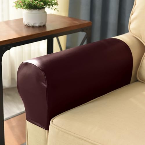vctops Waterproof Faux Pu Leather Armrest Covers Vintage Stretch Arm Covers for Chairs Couch Sofa Armchair Slipcovers for Recliner Sofa 2pcs, Wine Red - color: Wine Red