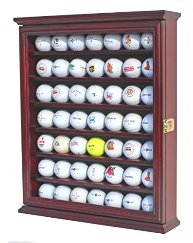 DisplayGifts 49 Golf Ball Display Case Cabinet Wall Rack Holder Frame with 98% UV Protection Acrylic Door Lockable, Great Golfer's Gift Cherry Finish - color: Cherry