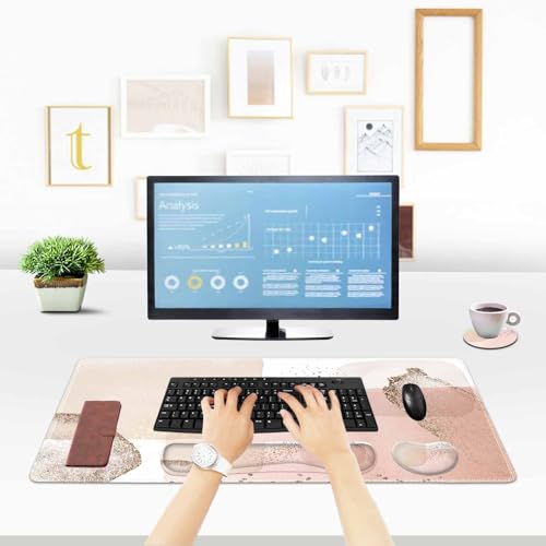 ToLuLu Extended Gaming Mouse Pad, Memory Foam Ergonomic Keyboard Mouse Wrist Rest Support Set, Large Desk Mat with Stitched Edges, Non-Slip Base Mousepad for Home Office Game Study, Pink Gold - color: Pink Gold