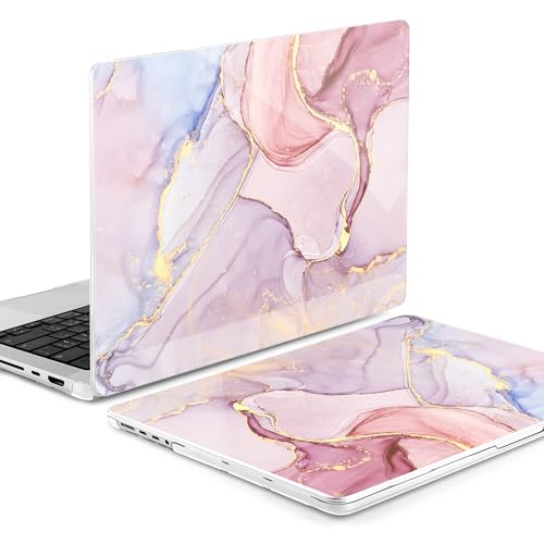 DONGKE Case for MacBook Pro 14 Inch (2026-2021 Release, M5 M4 M3 M2 M1 Pro/Max Chip), Plastic Slim Hard Shell Protective Cover with Keyboard Cover & Screen Protector, Pink Marble - color: Marble X256