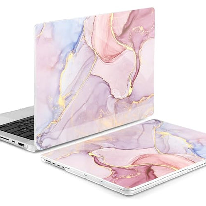 DONGKE Case for MacBook Pro 14 Inch (2026-2021 Release, M5 M4 M3 M2 M1 Pro/Max Chip), Plastic Slim Hard Shell Protective Cover with Keyboard Cover & Screen Protector, Pink Marble - color: Marble X256
