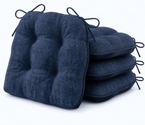 IPYNBAP Chair Cushions for Dining Chairs Set of 4, Kitchen Chair Cushions, Chair Pads with Ties and Non Slip Backing, Tufted Memory Foam Seat Cushion 4 Pack, 15.5" x 15.5" x 4", Navy Blue - color: Navy Blue, size: 15.5" x 15.5" x 4"