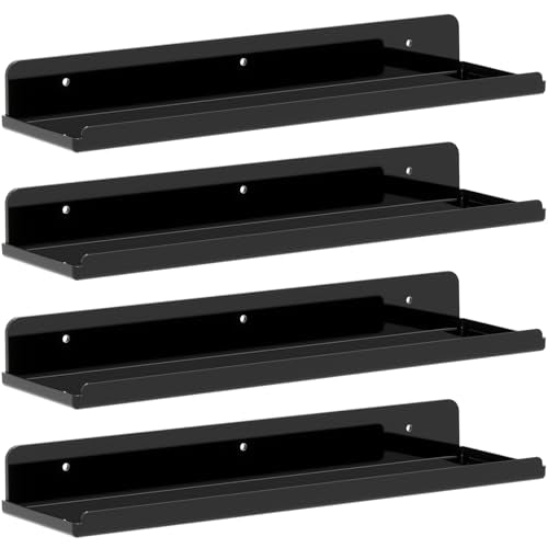 Lifewit Floating Shelves for Bathroom, Acrylic Display Shelf Wall Mounted for Makeup, Skincare, Nail Polish, Book, 14" Perfume Organizer for Bedroom, Living Room, Nursery, Home Decor, Black, 4 Pack - color: Black, size: 14"