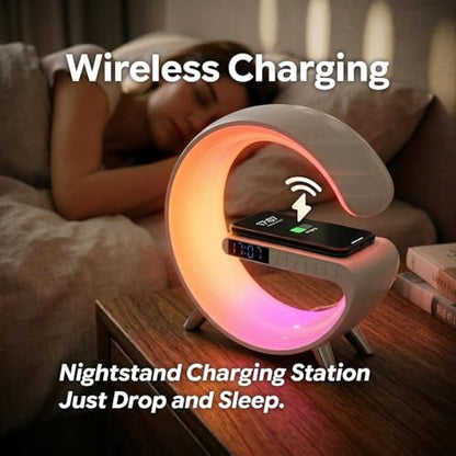 Smart LED Table Lamp,4-in-1 Wireless Charger with Speaker,Night Light, Alarm Clock, and Bluetooth Speaker with App Control, Ideal Gifts for Home, Office, Christmas(White) - color: White