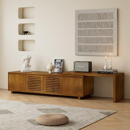 LKTART Mid Century Modern TV Stand,Extendable Entertainment Center for 65/70/75/80 Inch TV,Media Console for Living Room&Bedroom, Brown Ebony - color: Extendable Brown Ebony
