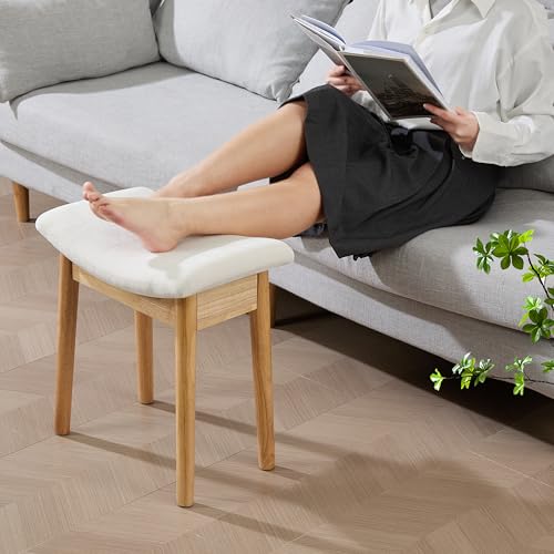 Royal Windsor Vanity Stool with Saddle Cushion, 18 Inch Makeup Vanity Chair for Living Room, Modern Foot Stool Ottoman Piano Bench,Small Upholstered Bench for Bedroom, Beige - color: 10.2"d Beige+wood Grain