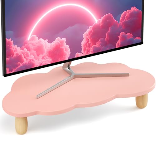 AFOOYO Monitor Stand Riser,Cloud Shape Wood Computer Monitor Stand, 16.5IN Monitor Stand Riser, Multi-Purpose Desktop Organizer Riser for Computer,Laptop,Printer,TV,Pink - color: Pink, size: Cloud Shape