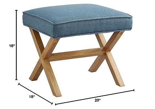 Amazon Basics Small Ottoman Foot Rest, Mid-Century Modern X Square Upholstered Fabric Stool for Living Room, Bedroom, Entryway, Extra Seating, 20" W x 18" D x 18" H, Indigo Blue - color: Indigo, style: Classic