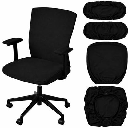 Tallew 4 Pcs Office Chair Covers Set Computer Universal Protective Stretchable Chair Seat Covers Desk Armrest Slipcovers Pads Office Cushion Backrest for Rotating (Black) - color: Black