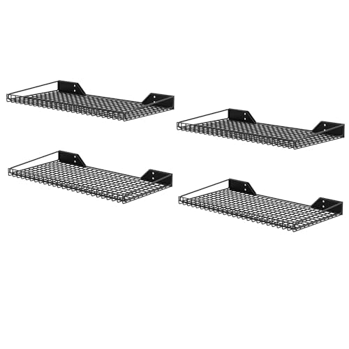 Wallmaster Heavy Duty Garage Wall Shelving 4 Pack 23.6"x11.8" Metal Wire Shelves Wall Mount Mesh Storage Rack for Garage, Office, Basement and Kithcen, max Load 65 lbs (Black) - color: Black, size: 4pack