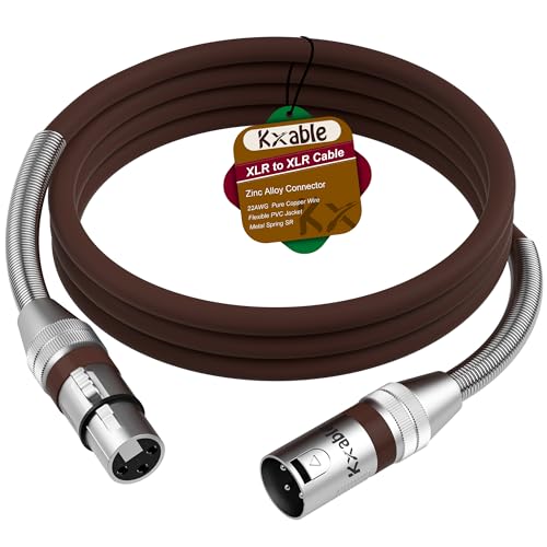 Kxable XLR Microphone Cable 6 FT, XLR Male to Female Balanced Mic Cable, 3-Pin Shielded Speaker Cord, Zinc Alloy Connectors, 22AWG Pure Copper, Metal Spring SR, Recording Studio, Podcast, Brown - color: Brown, size: 6FT
