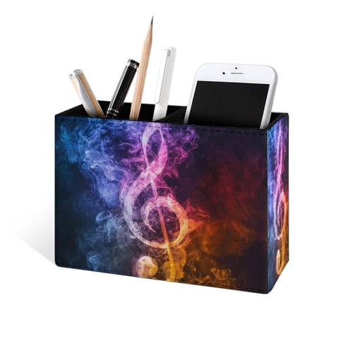 Famame Abstract Music Clef Pencil Holder for Desk, Leather Desktop Container Pen Cup Storage Study Table Pen Organizer Makeup Brush Holder for Classroom Office Home - color: Abstract Music Clef