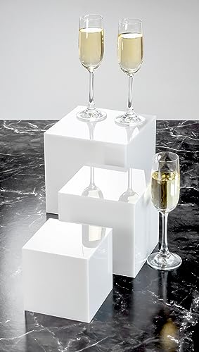 Red Co. Set of 3 Glossy White Acrylic Cube Display Nesting Riser Stands with Hollow Bottoms - color: White, size: 4",5",6" - 1 Pack