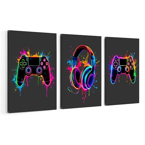 Poster Master 3-Piece Neon Gaming Canvas - Video Game Print - Geeky & Pop Art - Modern Consoles Design - Gamer Gift - Game Room or Teen Boy's Room Wall Decor - Available in 8x10 to 30x40 - color: Style-12