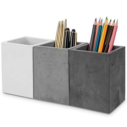 MyGift Pen Holder Pencil Holder For Desk,Pen Cup Holder For Desk,Concrete Desktop Pencil Cup,Modern Gray-Tone,Set of 3 - color: White-Gray-Black