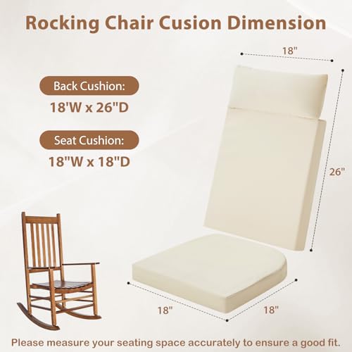 Waterproof Rocking Chair Cushions Outdoor & Indoor, Wooden Rocking Chair Pads, Non-Slip Large Glider Rocker Replacement Cushions with Pillow & Ties,Seat Back Cushion for Rocker Beige - color: Beige