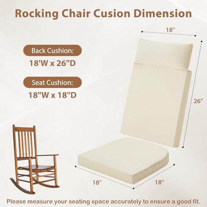 Waterproof Rocking Chair Cushions Outdoor & Indoor, Wooden Rocking Chair Pads, Non-Slip Large Glider Rocker Replacement Cushions with Pillow & Ties,Seat Back Cushion for Rocker Beige - color: Beige