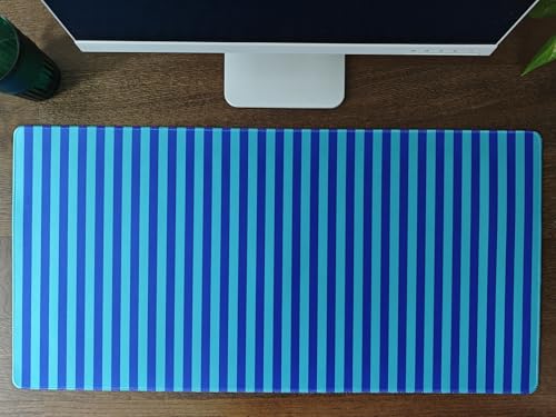 Blue Teal Striped Desk Mat Cute Pastel XXL Large Gaming Mouse Pad Desk Pad Kawaii Aesthetic Home Office Decor Cozy Keyboard Laptop Computer Mat - color: A6- Blue Teal