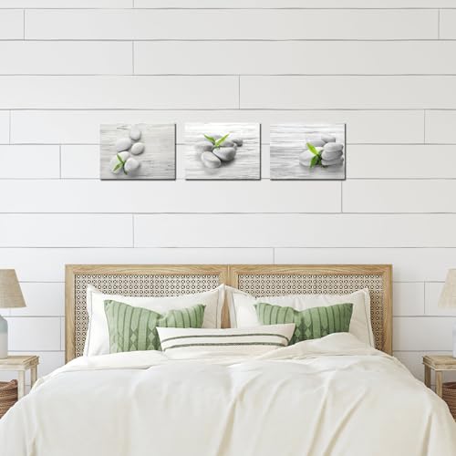 Nachic Wall Zen Wall Art SPA Stone Pictures Prints Green Bamboo Bathroom Wall Decor Each Panel 12x16inch (Small)
