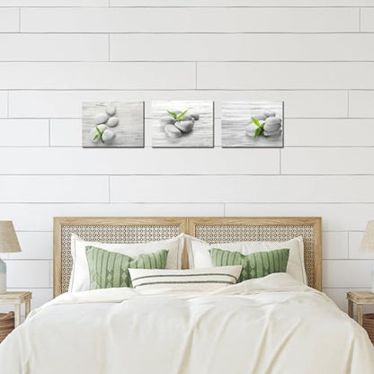 Nachic Wall Zen Wall Art SPA Stone Pictures Prints Green Bamboo Bathroom Wall Decor Each Panel 12x16inch (Small)