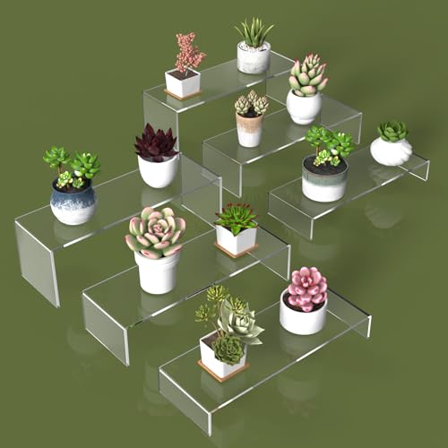 6 PCs Risers Display Stands 3 Tiers Desktop Acrylic Shelves Cake Dessert Holder Products Stand for Collectibles Shoes Jewels Pop Figure (Clear12inch) - color: Clear 12 Inch 6 PCs