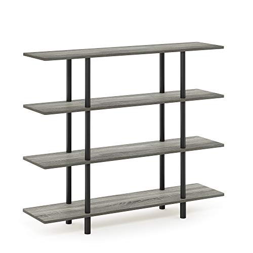 Furinno Turn-N-Tube 4-Tier Wide Display Shelf, French Oak Grey/Black - color: French Oak/Black, style: 4-Tiers