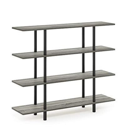 Furinno Turn-N-Tube 4-Tier Wide Display Shelf, French Oak Grey/Black - color: French Oak/Black, style: 4-Tiers
