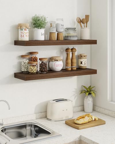 Marsmiles 48" Floating Shelves for Wall, Wooden Shelves with Invisible Brackets Set of 2, Rustic Farmhouse Wall Mounted Shelf for Kitchen Bathroom Living Room Study, Walnut - color: Walnut, size: 48"