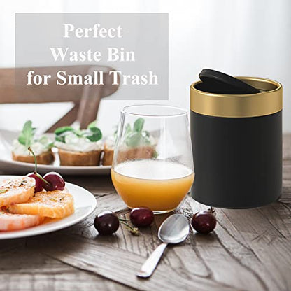 Mini Trash Can with Lid, Metal Small Tiny Mini Trash Bin Can, Mini Countertop Trash Cans for Desk Car Office Kitchen, Swing Top Trash Bin 1.5 L/0.40 Gal (Black) - color: Black