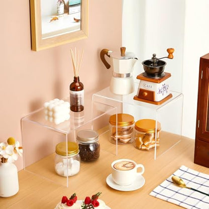 RattanView 2 Pcs 10 x 7 x 7 Inch Large Acrylic Risers Display Stands 5 mm Thick Acrylic Shelf Riser Showcase for Collectibles Jewelry Cupcakes Food Figures Perfume Cabinet (Clear) - color: Clear, size: 7 x 10.5 x 7 Inch, 5 mm