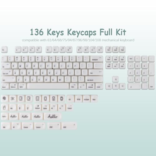 Tsungup MOA Keycaps,136 Keys Cute Ceramic Textured Custom Keycaps 60 75 Percent, Minimalist White Mac Keycap Set Key Caps Keyboard for Cherry Gateron MX Swithes Mechanical Keyboards(Translucent White) - color: White