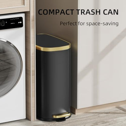 KUK Small Bathroom Trash Can with Lid Soft Close, Step Pedal, 2.6 Gal Stainless Steel Garbage Can with Removable Inner Bucket, Anti-Fingerprint Wastebasket for Office, Bedroom, Toilet (Black) - color: Matt Black-J-P