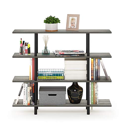 Furinno Turn-N-Tube 4-Tier Wide Display Shelf, French Oak Grey/Black - color: French Oak/Black, style: 4-Tiers