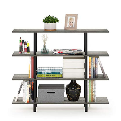 Furinno Turn-N-Tube 4-Tier Wide Display Shelf, French Oak Grey/Black - color: French Oak/Black, style: 4-Tiers