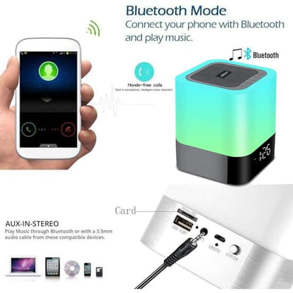 Night Light-5 in 1 Bedside Lamp with Bluetooth Speaker, 12/24H Digital Calendar Alarm Clock, Touch Control, Support TF and SD Card, Music Player, Gift for Girls Boys Teens,Warm White